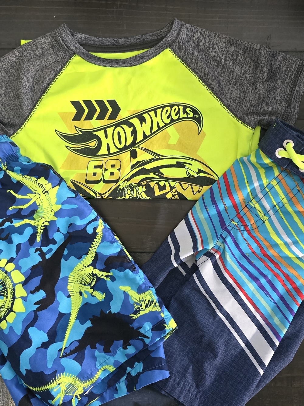 Boys Hot Wheels Neon Green Raglan Swim Top